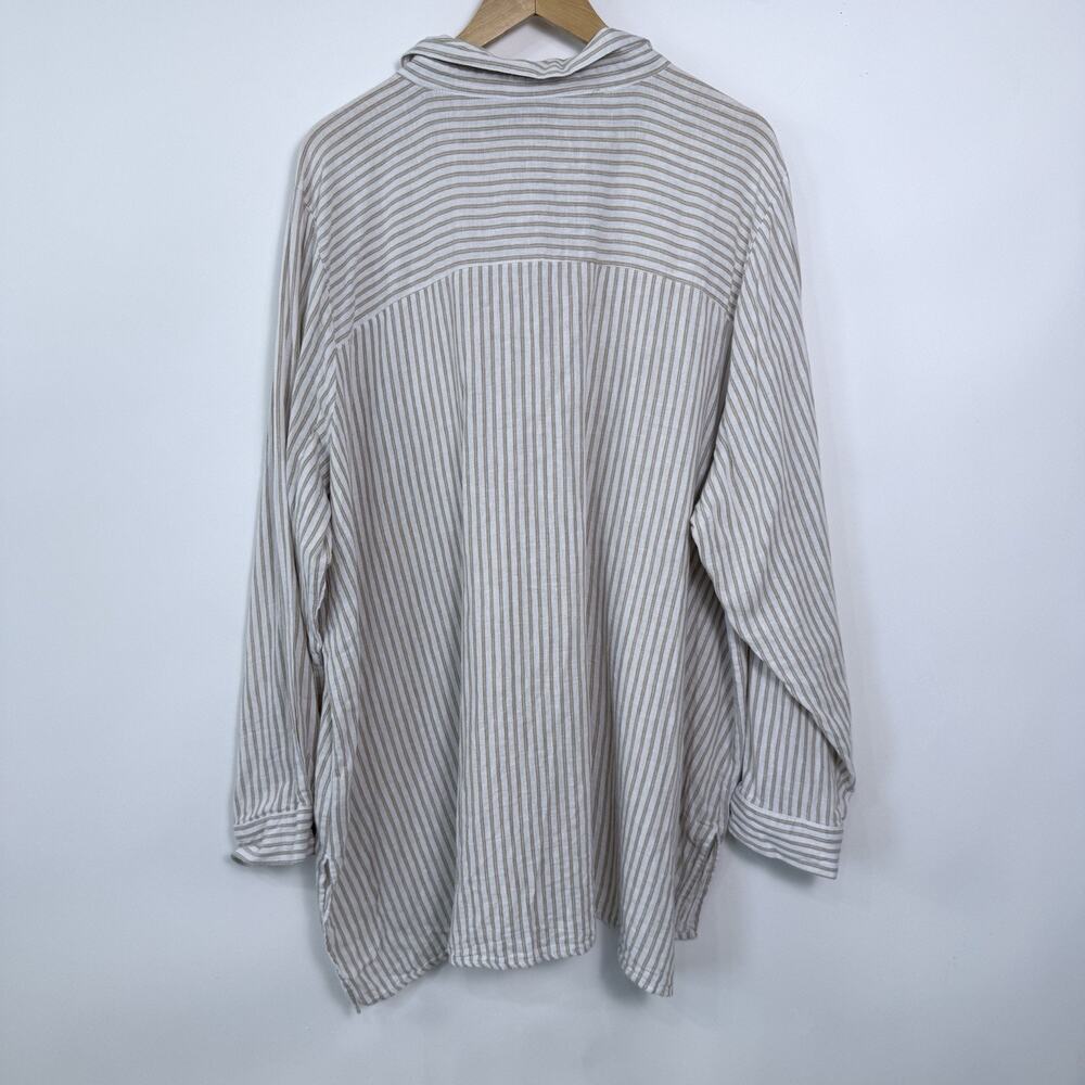 Naturals D&Co Popover Top Womens Size 3XL‎ Beige Striped Linen Cotton Minimalist - Picture 3 of 7
